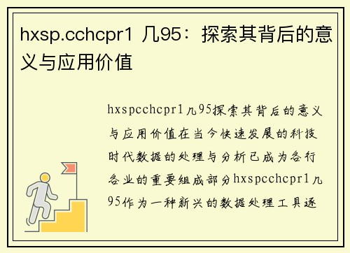 hxsp.cchcpr1 几95：探索其背后的意义与应用价值